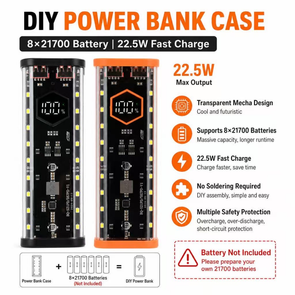 8*21700 Battery Case 22.5W Fas - Diy Electronics Hobby 评论和价格